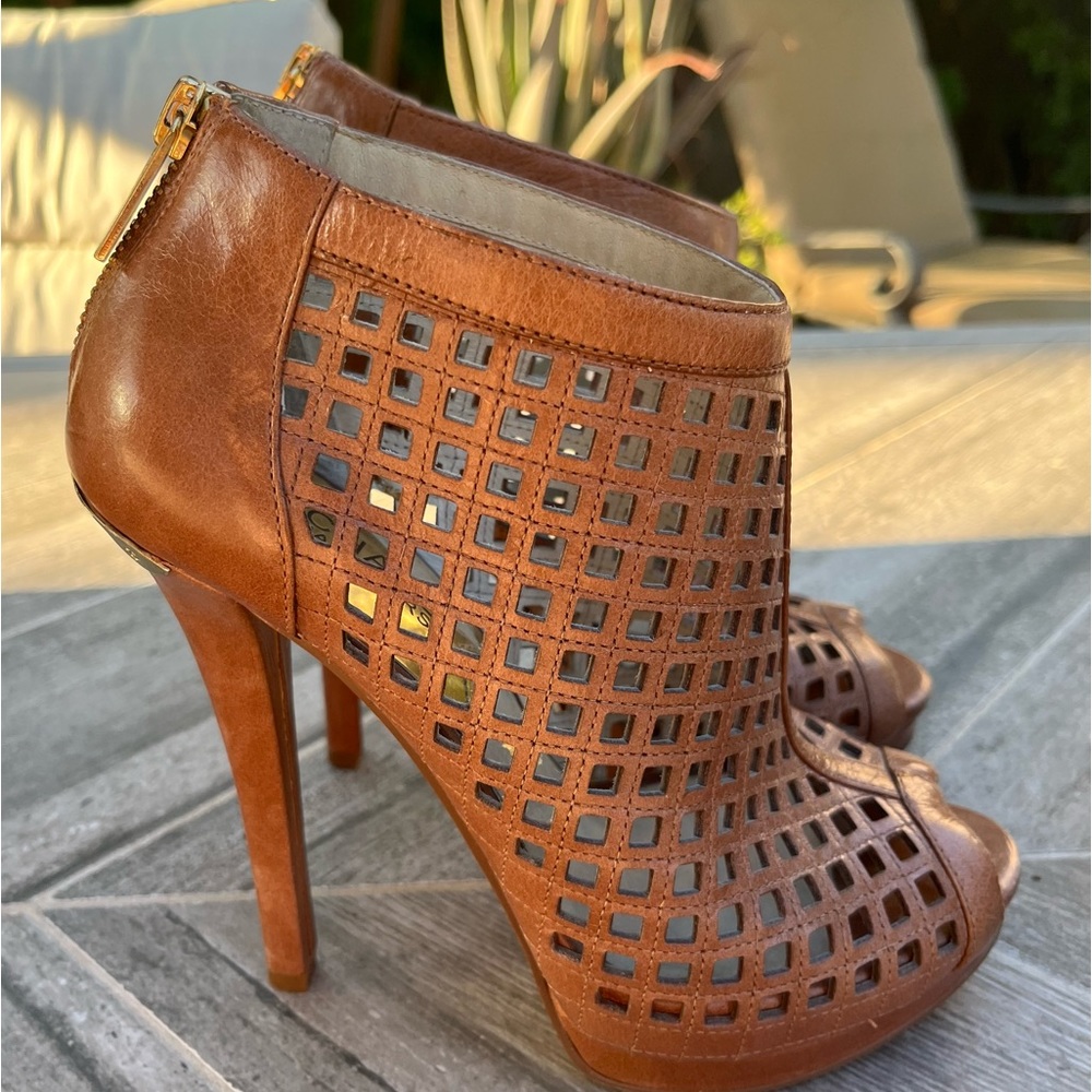 Michael Kors Camel Brown Caged Ankle Boots